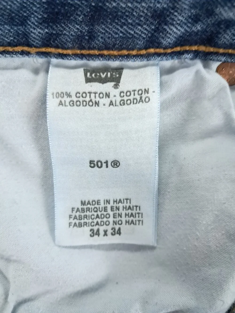 Levis 501 XX Jeans Men 33x33, Tag 34x34 Blue Denim Button Fly Relaxed Straight